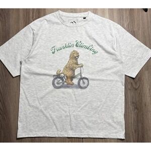 Franklin Climbing Graphic T Shirt Dog Riding Bike Size 8/ L Grey Cotton Blend